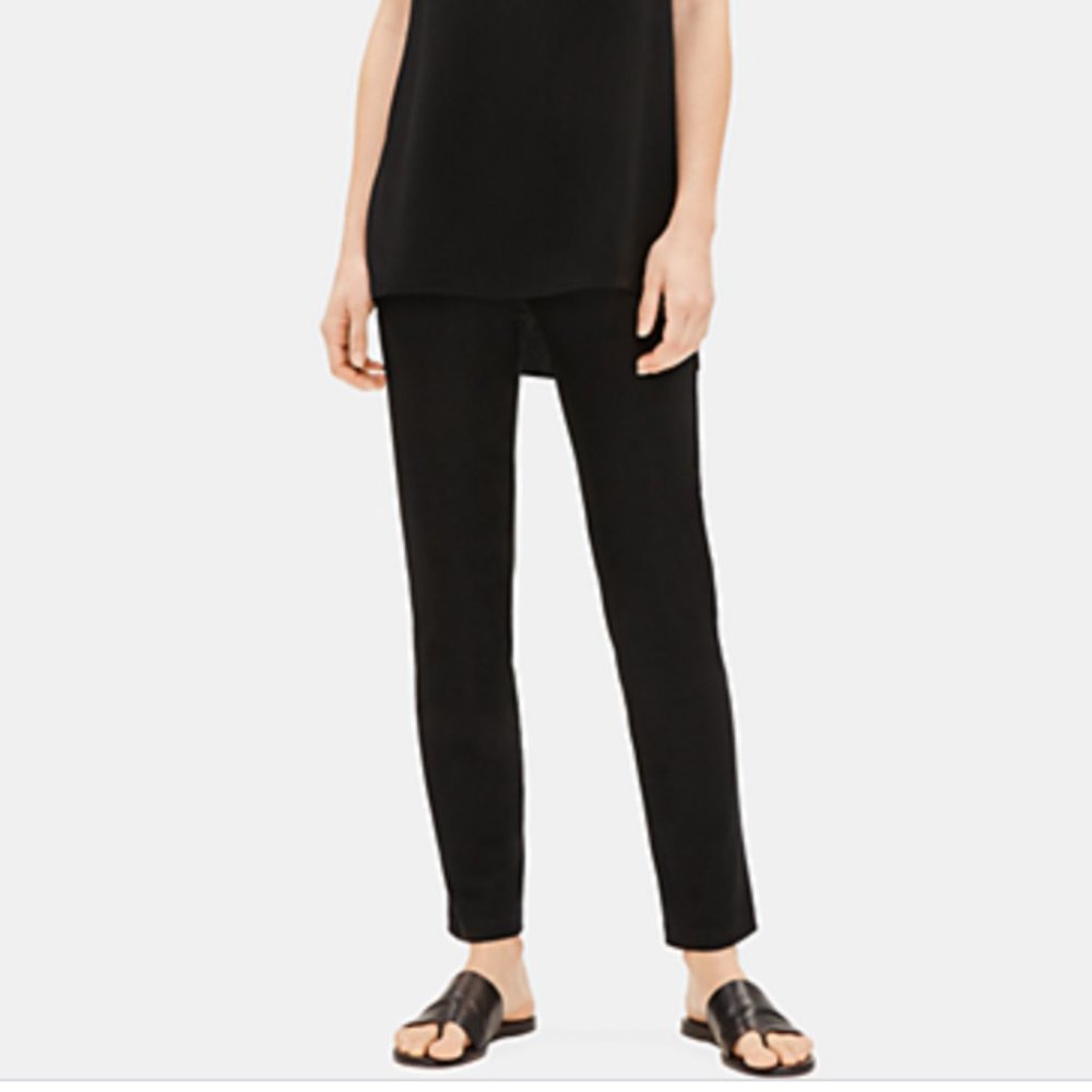 EILEEN FISHER STRETCH CREPE SLIM ANKLE PANT S BLK